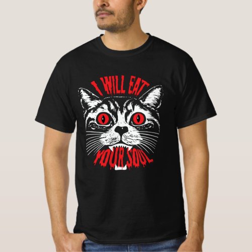 I Will Eat Your Soul Satanic Cat Spooky Halloween T-Shirt